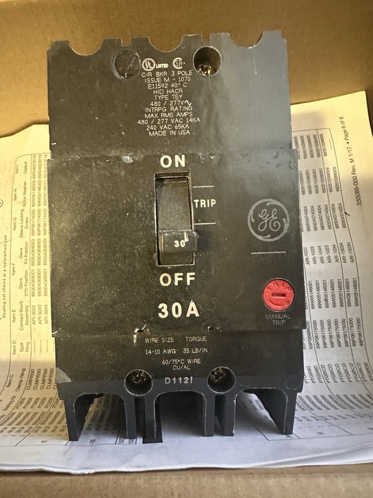 GE TEY330 3 Pole 480V Circuit Breaker