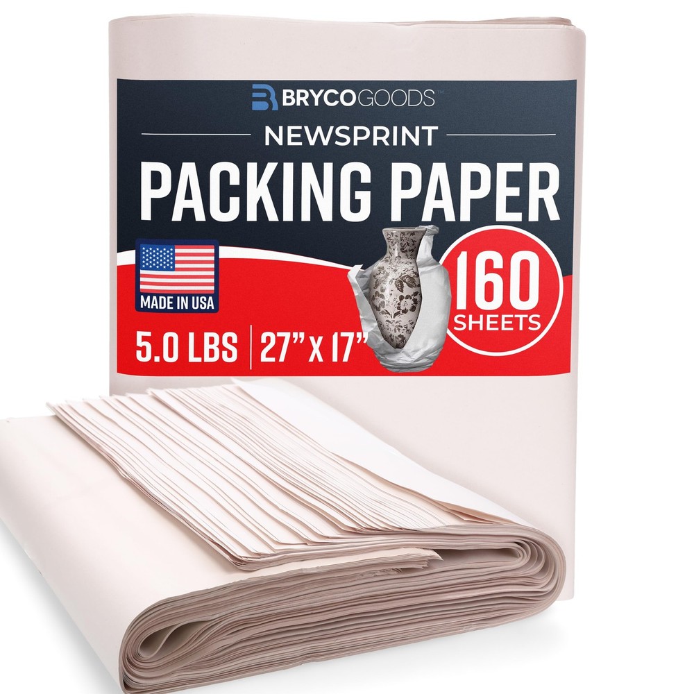 Bryco Goods Newsprint Packing Paper Sheets for Moving – 5lb – 160 Sheets of