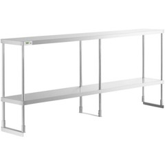 12″W x 84″L x 32″H Stainless Steel Double Deck Overshelf For Work Prep Tables