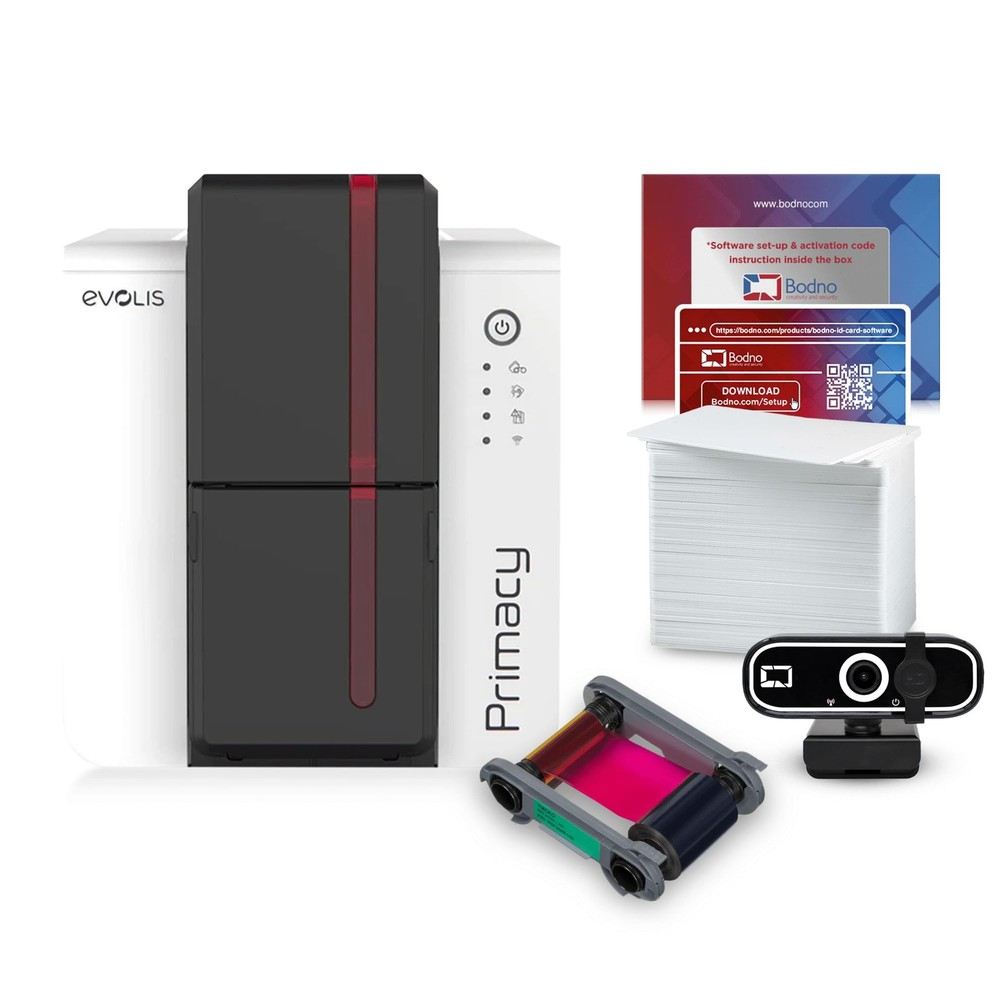 Bodno Evolis Primacy 2 Dual Sided ID Card Printer & Complete Supplies Package