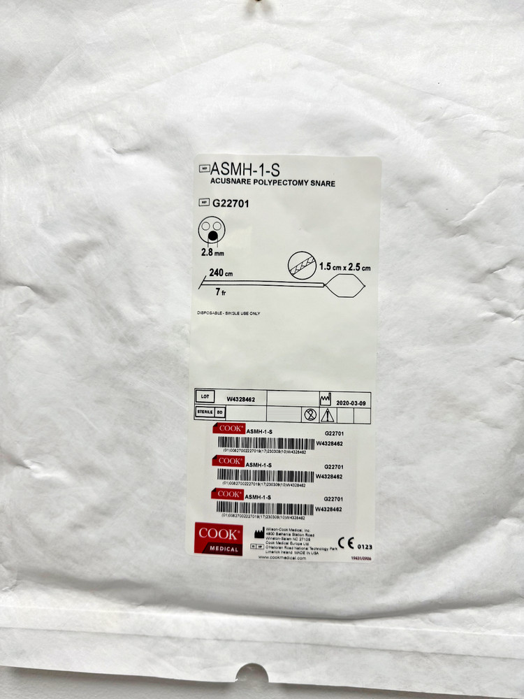 Cook G22701/ASMH-1-S ACUSNARE 2.8mm x 240cm, 2.5cm HEXAGONAL Loop, OEM & NEW!!!