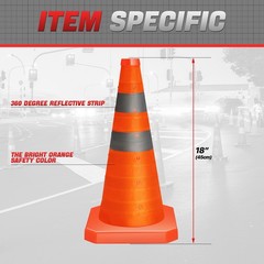 2 Pack 18 Inch Foldable Collapsible Traffic Safety Cones with Heavy-Duty Base