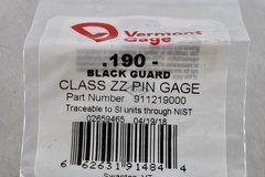 NEW Vermont Gage 911219000 Class ZZ Black Guard 0.190 Inch Minus Pin Gage