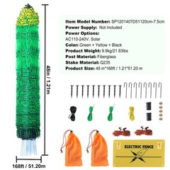 VEVOR Electric Netting Fence Kit PE Net Fencing 48″H x 168’L with Posts Spikes