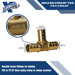 25 PIECES 1/2″ X 1/2″ X 1/2″ PEX TEE – BRASS CRIMP FITTINGS (LEAD-FREE BRASS)