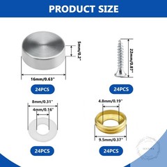 24 Pcs Stainless Steel Screw Cover Cap, 0.63″/16mm Diameter Mirror Screw Cap