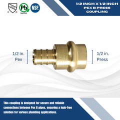 5 Pieces 1/2″ Propress x Pex Coupling, 1/2″ Press Fit coupling, Lead Free Brass