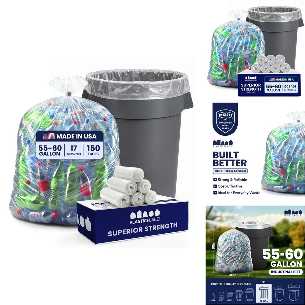 Plasticplace 55-60 Gallon Trash 17 High Density Garbage Can 36 X 60 150 Count