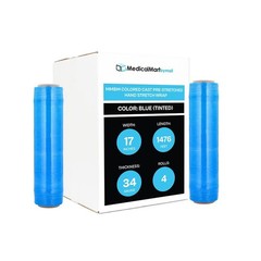 4 Rolls Pre-Stretch Hand Wrap Plastic Shrink Film Blue 17″ x 1476′