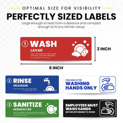 [Enhanced] Wash Rinse Sanitize Sink Labels, Hand Wash Only, and Employee Must Wa