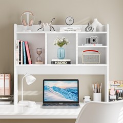 Desktop Bookshelf Wood Desk Hutch Organizer w/5 Shelves for Computer Desk White