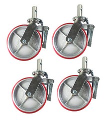 4 pcs Scaffold Caster 8″ x 2″ Red Wheels w/ Locking Brakes 1-1/4″ Stem with Pin