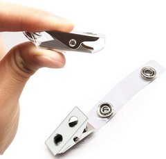 100Pcs Premium Metal Badge Clips with Clear PVC Straps for ID Cards,