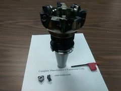 4″ 90 degree MFWN90 face mill, w. Kyocera WNMG080616 inserts, w. CAT40 arbor