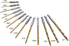 13pcs 1/4” Hex Shank Titanium Coated HSS Steel DRILL BIT Set Metal Wood Plastic