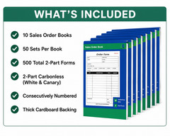 10 Pack Carbonless Sales Order Book, 2-Part Receipt Pads, 500 Invoices 5.5″x8.3″