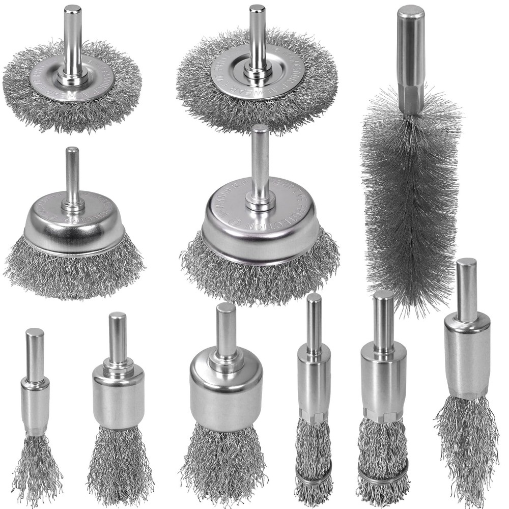SBGGRL 11 Pcs Metal Carbon Steel Wire Wheel for Drill Set,Wool Brush brass