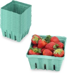 MT Products 1 Quart Green Pulp Vented Berry Produce Basket – Pack of 15