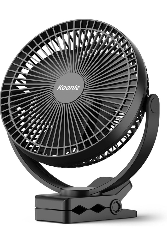 Koonie 10000mAh Clip on Fan 8 Inch Rechargeable for Desk Camping Black