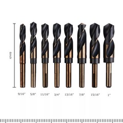 8 pc Jumbo Silver and deming Industrial Cobalt drill bit set 1/2″ Reduced Shank