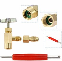 3pcs R134A Can Tap &Tank Adapter & Valve Core Remover Valve Dispenser Golden Kit