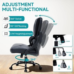 Lumbar Bonded Leather Manager Office Chair Gray Faux Leather FREE SHIP