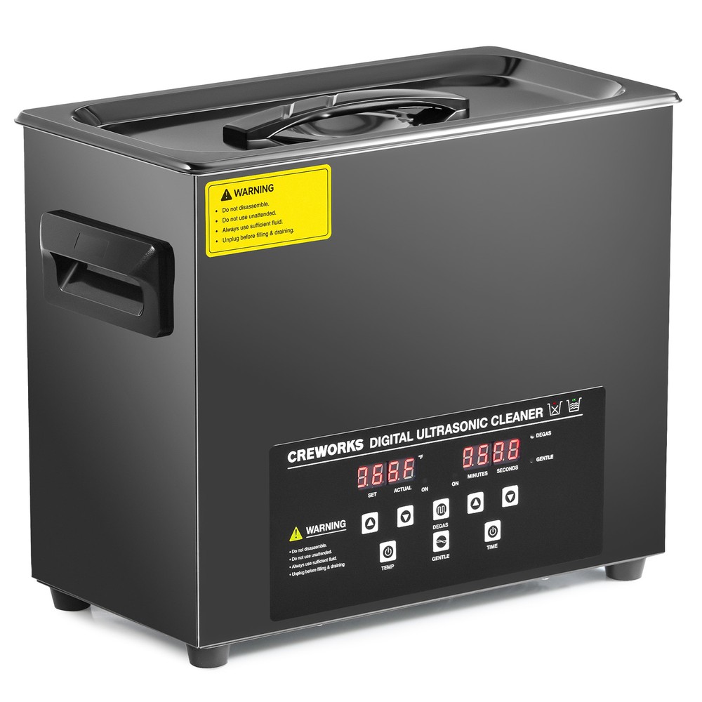 CREWORKS 6L Ultrasonic Cleaner Black Titanium Steel 600W Heater w/ Digital Timer