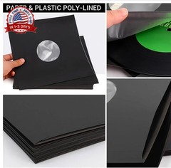 100 PCS 12in Black Paper & Poly Lined Record Inner Sleeves for LP Vinyl Records,