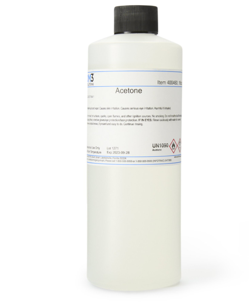 Acetone ACS Grade 100% Chemistry Reagent 16 oz – High Purity – Lot of 3 Bottles