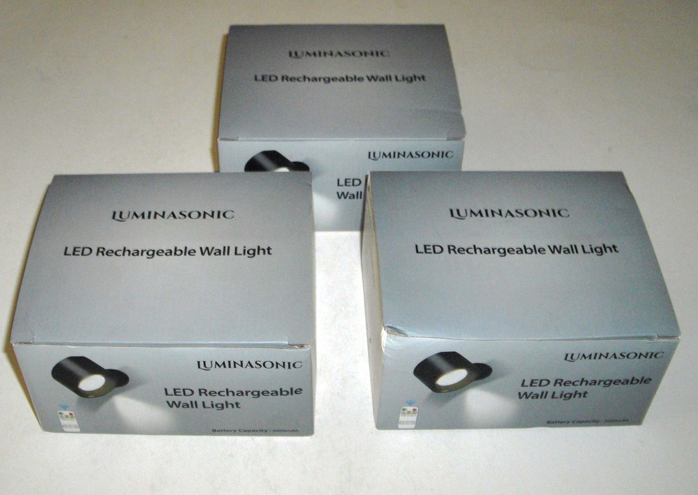 Lot 3 NOS NEW Luminasonic LED Rechargeable Wall Light 2000mAh F1 Black 3 Colors
