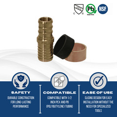 50) 1/2″ PEX X 1/2 PB (POLYBUTYLENE) SPLICING REPAIR KIT LEAD FREE COUPLING+RING