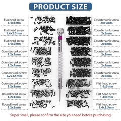 Small Screws Assortment Kit M1.2 / M1.4 / M2.0 Tiny Micro Screws Set Black 500pc