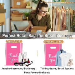 50 Pcs 12×15 Thank You Shopping Bags with Soft Loop Handles for Retail Gift Bags