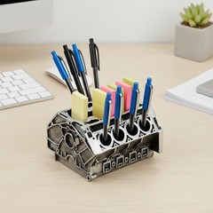 KH866 V8 Engine Block Business Card Holder – 3D Printed PLA Desk silver