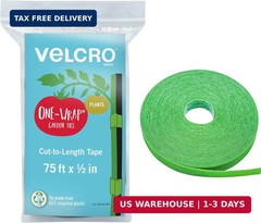 VELCRO Brand Adjustable Plant Ties | 75 ft x 1/2 in Green Garden Tape | Reusable