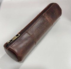 Leather Pencil Case Pouch Full Grain Zippered Stationery Bag for Work Office Art
