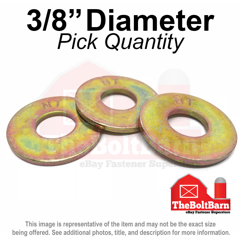 3/8″ USS Flat Washers Grade 8 Steel Zinc Yellow (Pick Quantity)