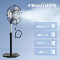 18 inch Misting Fan, Industrial Mister Cooling Fan, 4 Speeds Floor Standing Fan