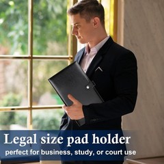 Legal Size Padfolio, 8.5 x 14 in, 50-Sheet, Black PU Leather, Pen Holder