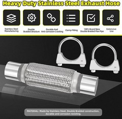 3Pcs Exhaust Flex Pipe, Stainless Steel Exhaust Flex Pipe Double Braid Exhaust F