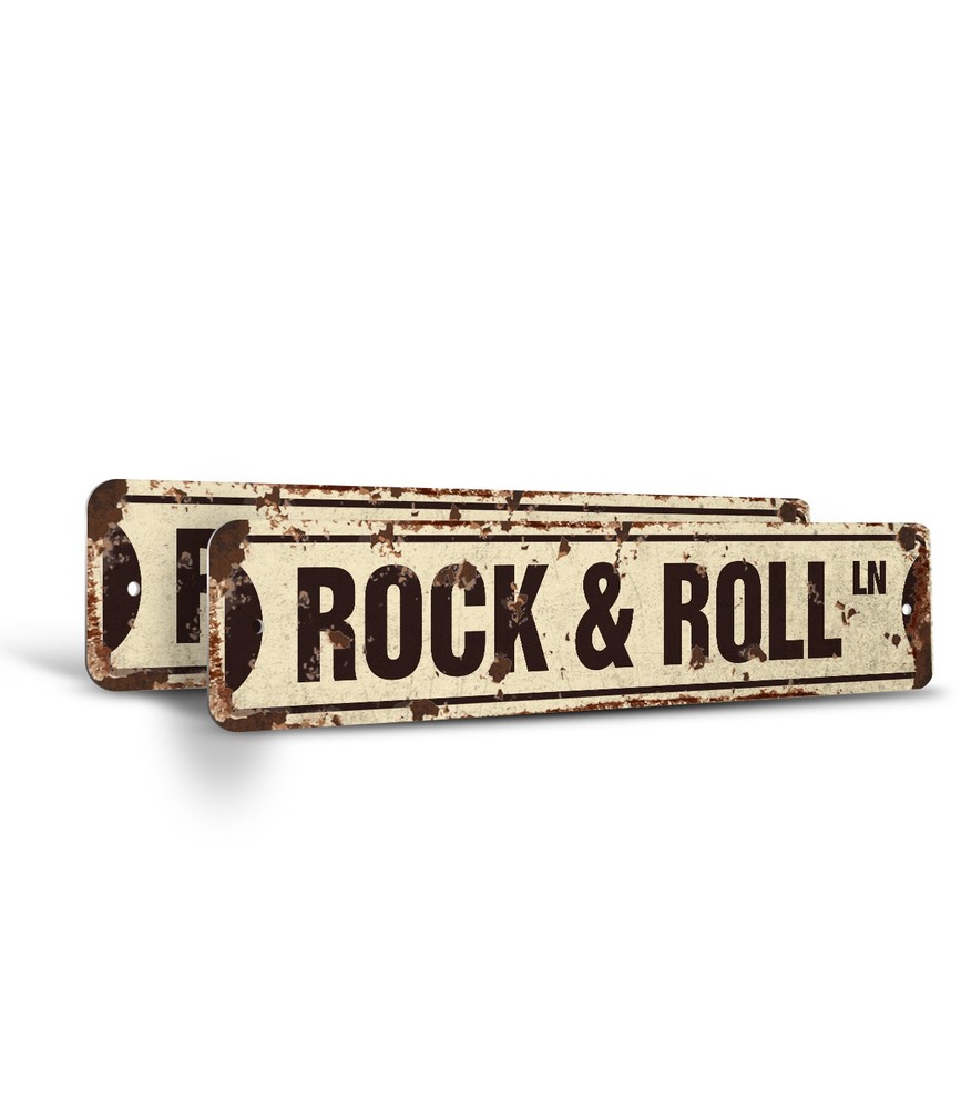 ROCK & ROLL Vintage Style Street Sign Metal Plastic fame music band guitar