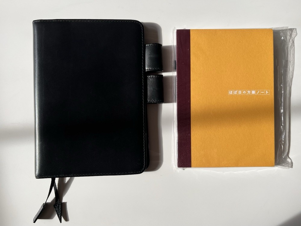 RARE Hobonichi 2008 A6 Black Leather Cover EUC! W/ New Hobo A6 Grid Notebook