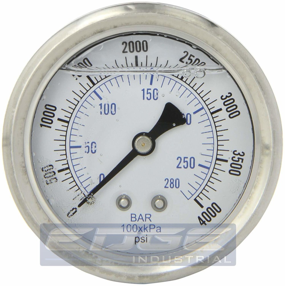 LIQUID FILLED PRESSURE GAUGE 0-4000 PSI, 2.5″ FACE, 1/4″ BACK MOUNT WOG