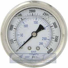 LIQUID FILLED PRESSURE GAUGE 0-4000 PSI, 2.5″ FACE, 1/4″ BACK MOUNT WOG