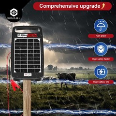 Solar Electric Fence Charger 10 Miles 0.18J 24-Hour Protection Works 14 Days