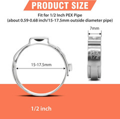 60 Pcs 1/2 Inch PEX Crimp Rings Clamps Stainless Steel Heavy Duty Pipe Fittings