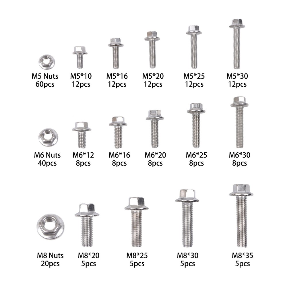 240Pieces M6 M5 M8 Flanged Bolts Nuts Kit 304 Metric Flanged Hex Screws Nut