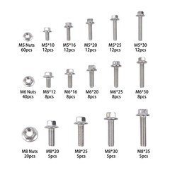 240Pieces M6 M5 M8 Flanged Bolts Nuts Kit 304 Metric Flanged Hex Screws Nut