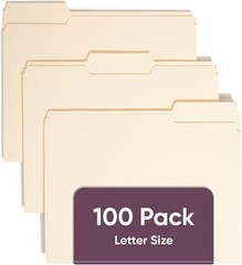 Letter Size Manila Folders, 1/3-Cut Tab, 100 Pack