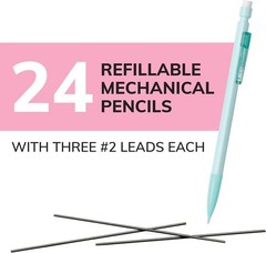 24 Count 0.7mm Xtra Smooth Pastel Mechanical Pencils No.2 Lead for School Office